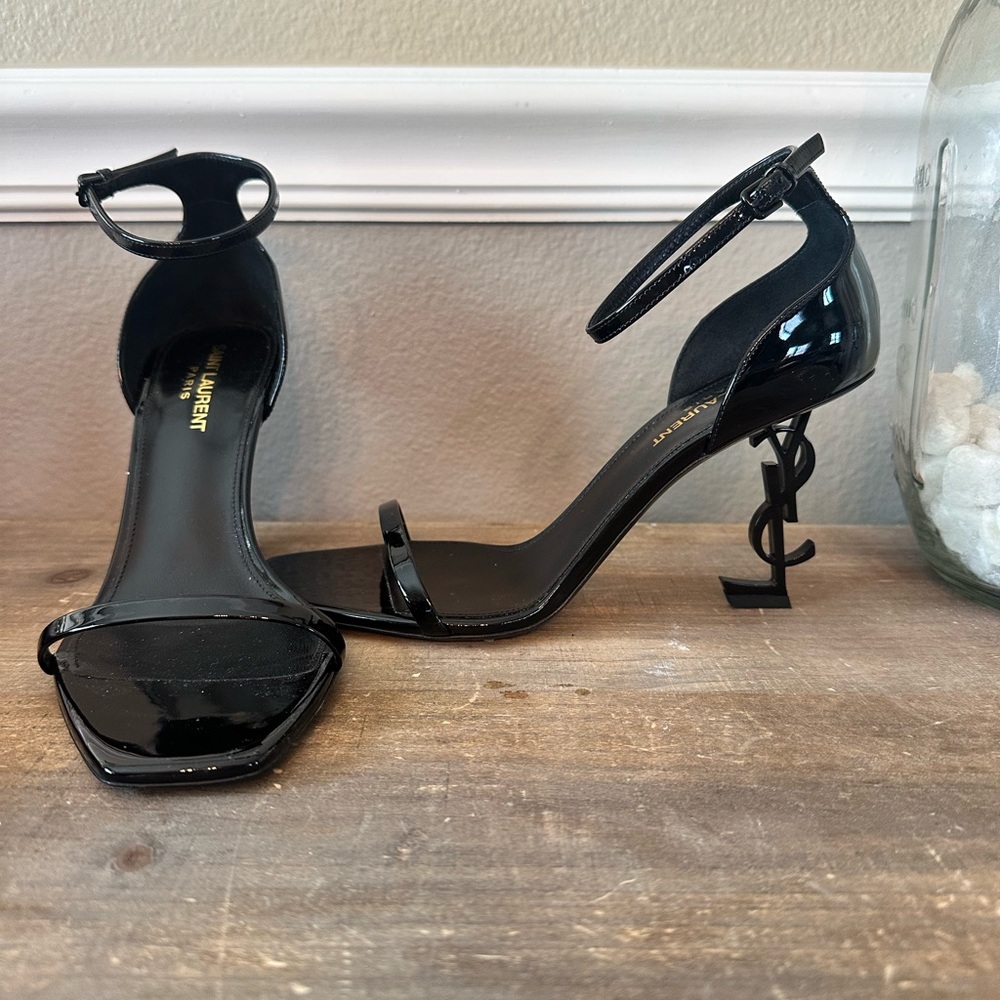 Saint Laurent Black Opyum YSL Logo-Heel Sandals